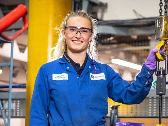 Modern Apprentice Viktoryia working as an engineer in the warehouse at GE Caledonian